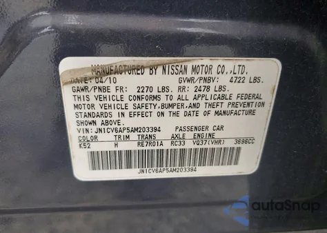 2010 Infiniti G37 Sedan Base z USA, uszkodzony, nr VIN JN1CV6AP5AM203394
